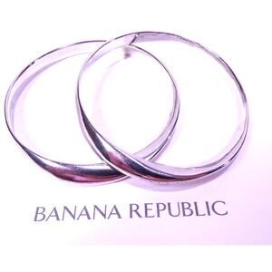 Banana Republic Aureus + Argent Shiny Silver Wavy Bangle Bracelet Set NWT 68